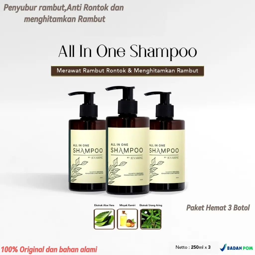 3 PCS Jevarine All In One Shampoo - Penyubur, Penghitam dan Anti Rontok Conditioner Haircare