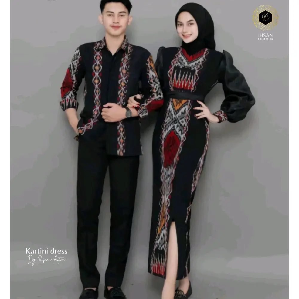Ihsan Collection Dress dan kemeja tenun motif kartini ( Baju lebaran 2025, Baju Couple pasangan, Couple keluarga ) Sarimbit Dewasa
