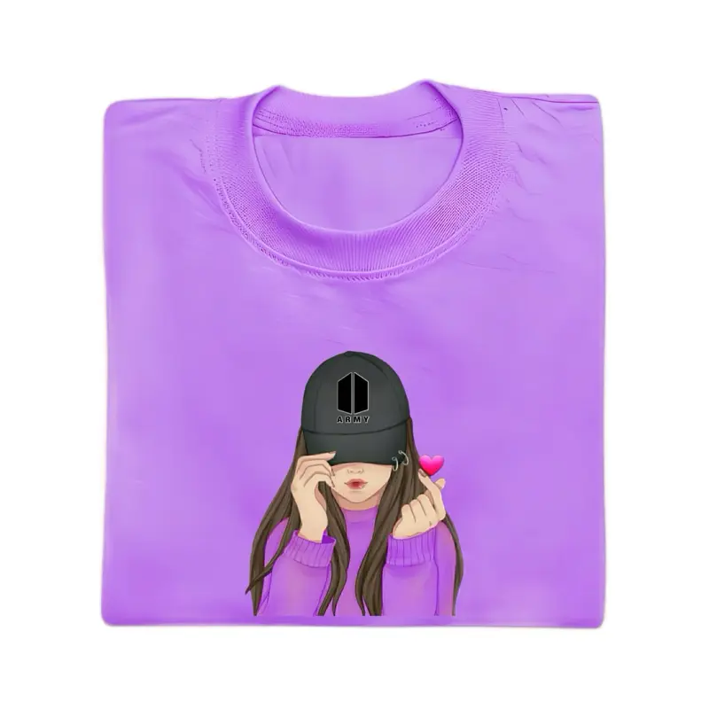 Army aesthetic lady purple Tshirts cotton casual loose fitting cod Womenswear Comfort Top Bottom Comfortable Streetwear