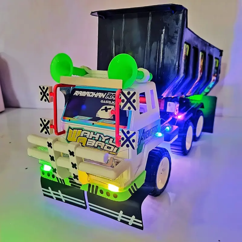 Miniatur Truk Pasir Handmade dengan Lampu Rainbow RGB 3 Mode - Hadiah Unik dan Menarik untuk Anak-Anak training warna warni mainan membangun 0