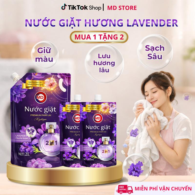  MD Nước Giặt 2 Trong 1 Hoa Oải Hương 2kg mùi Hương Lâu Dài - An Toàn Cho Da - Tiện Lợi Sử Dụng - Nước giặt & Làm Mềm Vải - M 