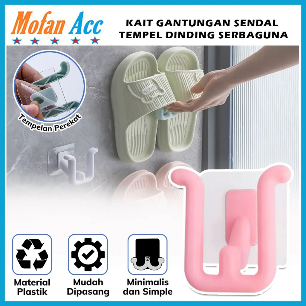Kait Gantungan Tempel Dinding Serbaguna / Cantelan Hook 2 slot Sandal Handuk Baju Kamar Mandi Tidur Dapur / Wall Mounted Slippers Hanger / Rak Sepatu Sendal / Tempat Penyimpanan Holder Gantung