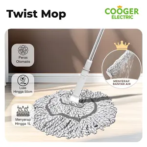 [COD]COOGER Electric Alat Pel Putar Twist Mop Pel Praktis Peras Otomatis Daya Serap Tinggi Gagang Stainless Steel