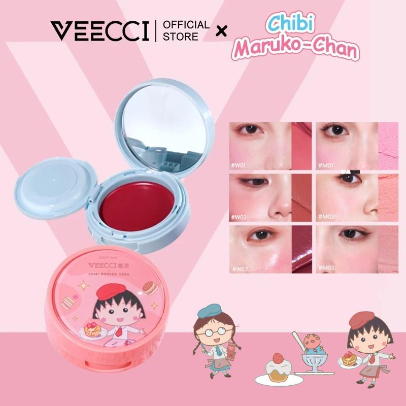 Phấn Má Hồng Dạng Phấn Không Thấm Nước VEECCI X Chibi Maruko-Chan Màu Hồng Nhạt Hai Cấu Trúc Đa Chức Năng Cầm Tay Bền 3g 4.2g