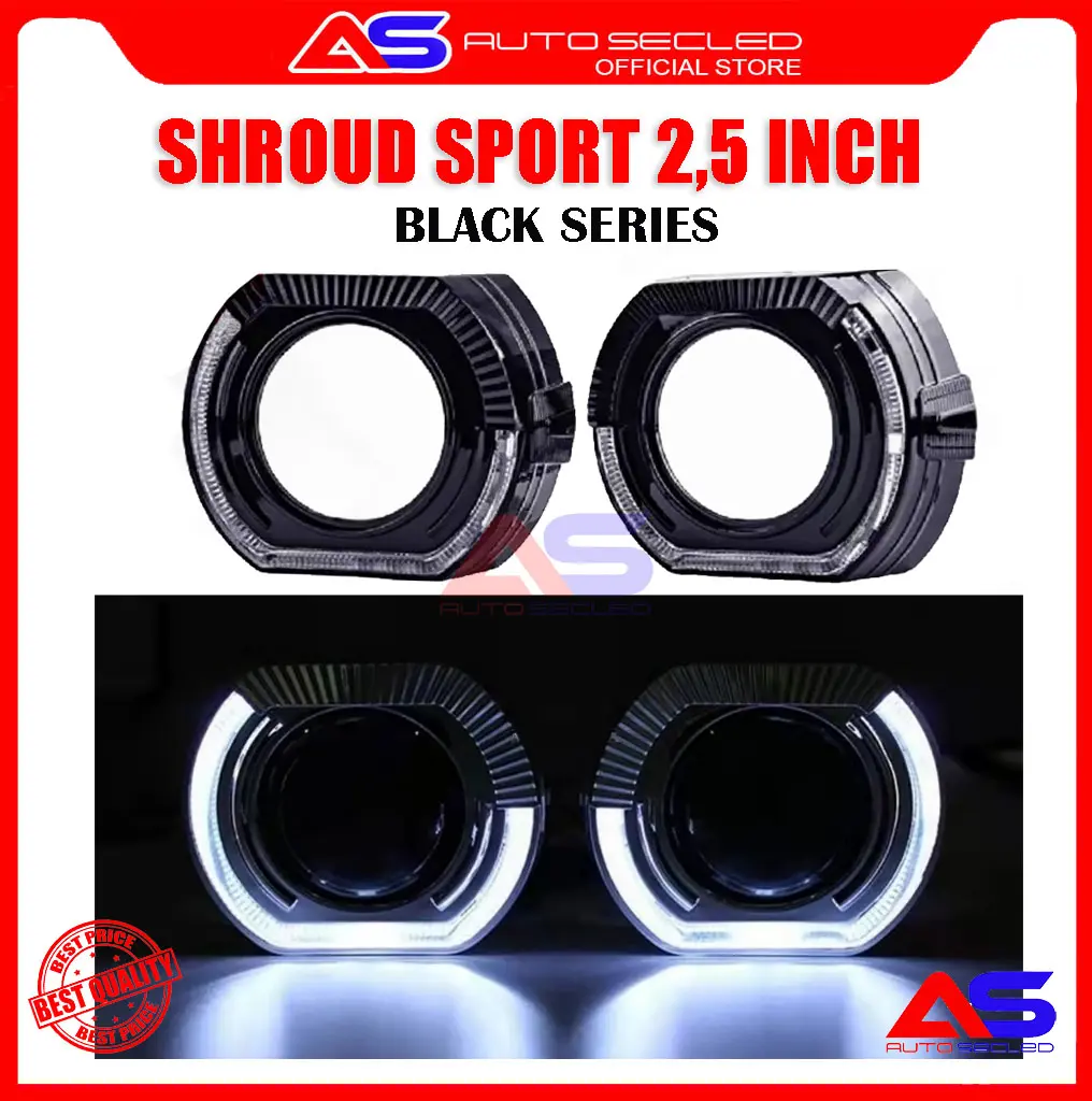 ORIGINAL SHROUD BMW SPORT 2.5 INCHI ANGEL EYE KRISTAL SHROUD BMW KRISTAL ANGEL EYE SHROUD BILED SHROUD BLACK