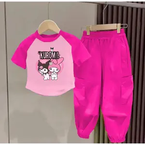 Setelan Baju Anak Perempuan Motif MELODI & KUROMI Kaos Anak dan Celana Panjang Joger Usia 1-5 Tahun