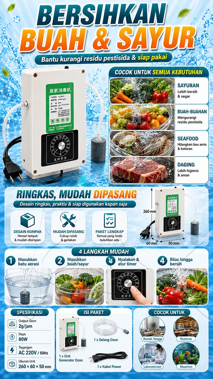 Ozone Generator 2000mg/hr Water Purifier Air Sterilizer Penghasil Ozon Pemurni Air Minum Sayuran & Daging Penghilang Bau Udara Kolam Ikan Akuarium Alat Sterilisasi Ruangan Multi-fungsi Ozonizer Portable untuk Rumah Tangga & Kolam Renang Ozone Generator 2000mg/hr Water Purifier Air Sterilizer Penghasil Ozon Pemurni Air Minum Sayuran & Daging Penghilang Bau Udara Kolam Ikan Akuarium Alat Sterilisasi Ruangan Multi-fungsi Ozonizer Portable untuk Rumah Tangga & Kolam Renang
