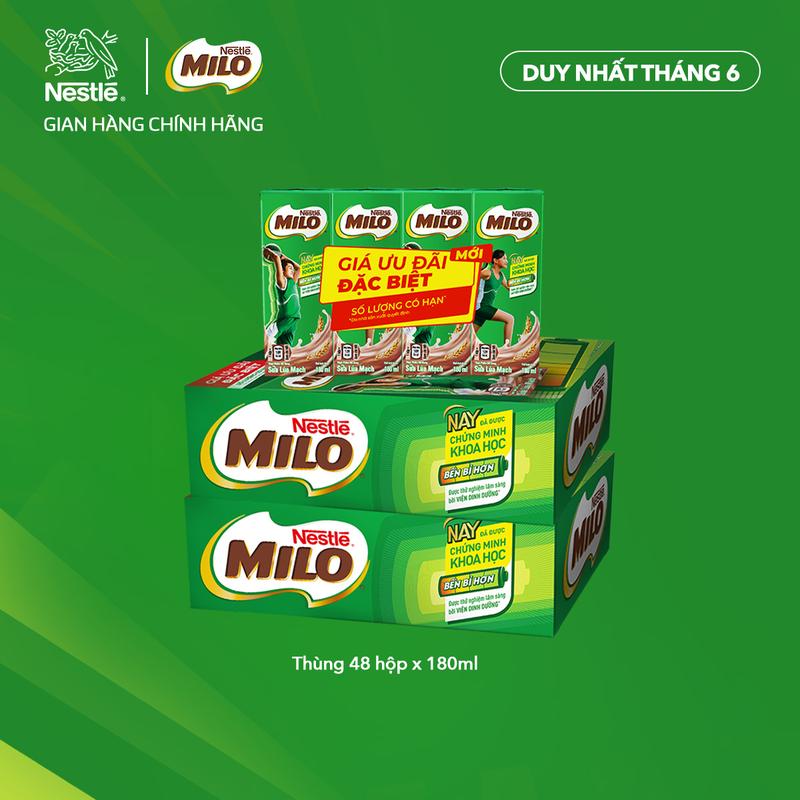 [Voucher giảm thêm đến 50k] Nestlé VN Combo 2 Sữa lúa mạch Nestlé MILO Nguyên Bản thùng 48 hộp x 180ml (lốc có màng co, 12x4x180ml)-ST