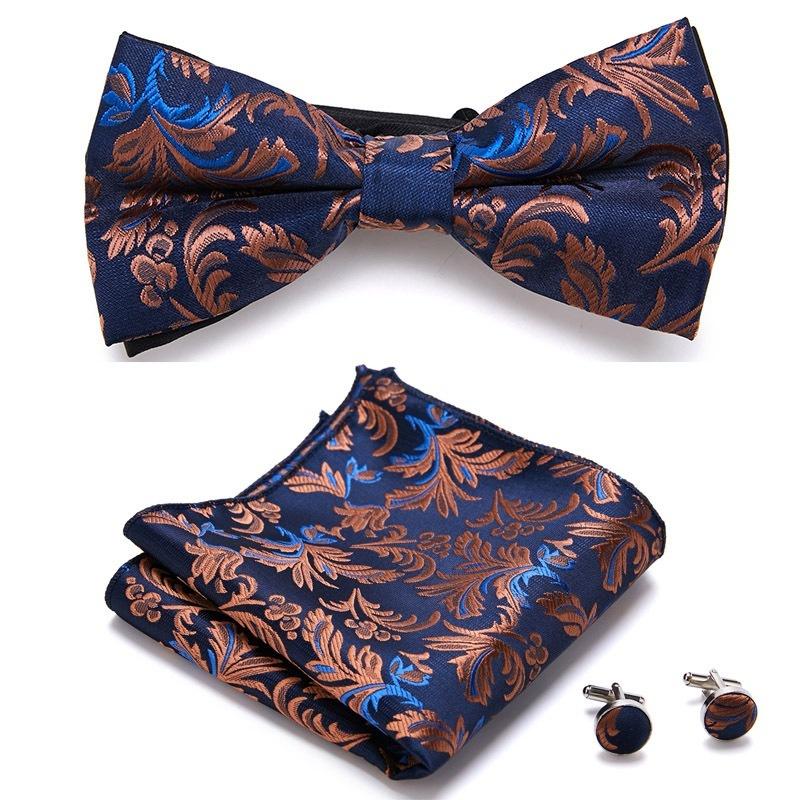Product Introduction of 10114Men's Bowtie Pocket Square Cufflinks 3pcs Set Groom best man emcee host formal suit trendy bow tie suit 12