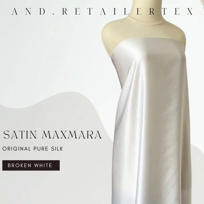 harga setengah meter Kain Satin MXMara Original Pure Silk 100% Warna Putih Tulang Broken White 0
