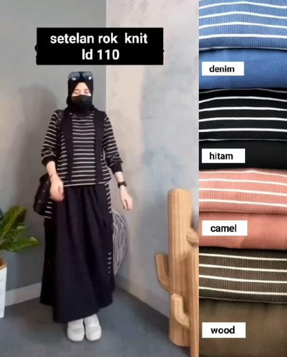 ONE SET ROK RAJUT CARGO GARIS-GARIS SETELAN RAJUT SALUR OVERSIZE IMPORT PREMIUM VIRAL Wanita Muslim Panjang Dewasa