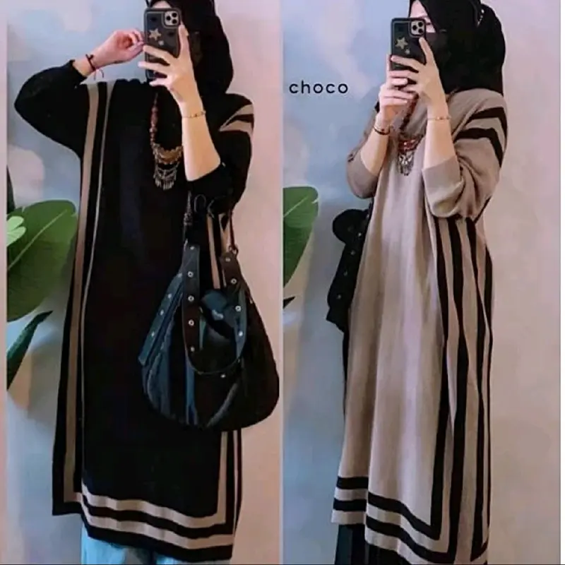 tunik rajut import oversize motif polos terbaru Muslim Panjang Nyaman 2