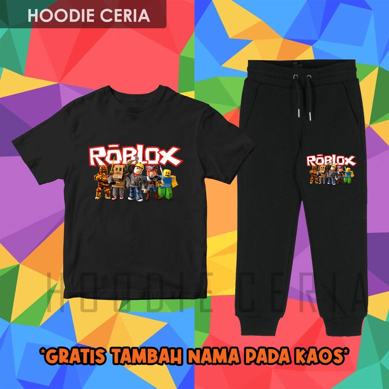 [GRATIS TAMBAH NAMA] Setelan Baju Roblox Anak - Kaos Roblox - Set Kaos Dan Celana Anak Gambar Roblox 1