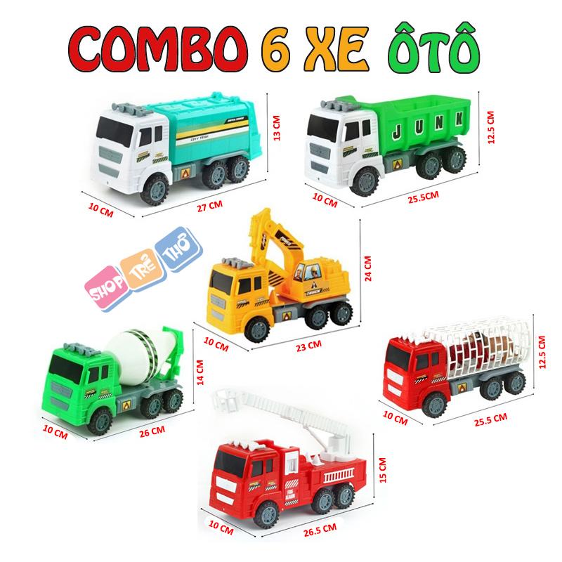  Combo 6 xe ô tô đồ chơi xe bồn xe ben máy xúc xe môi trường xe cứu hỏa xe chở thú cho bé 