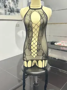 [Premium] Sleepwear Bodystocking Fishnet Elastis - Baju Tidur Jaring Motif Artistik - Inner Dress Wanita All Size Baju Tidur Wanita Halter Neck Fishnet Design - Lingerie Bodystocking Motif Jaring Unik - Pakaian Dalam Wanita Import