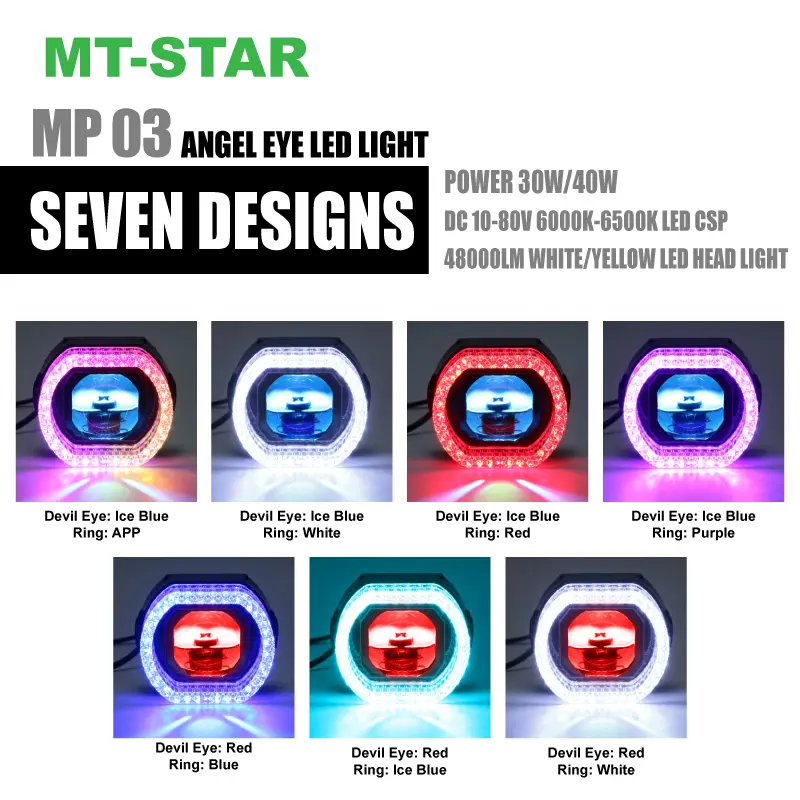 MT-STAR Projie Biled MP03 Crystal 3 INCH High Low Putih Dilengkapi Kipas Pendingin Devil dan Shroud untuk Car/Motorcycle Kabel 4