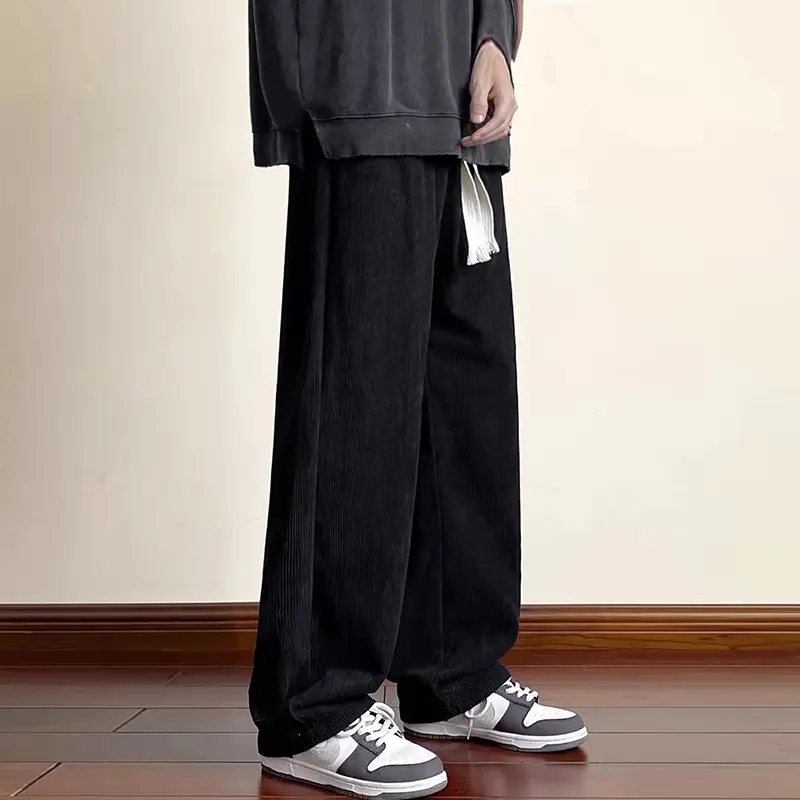 Celana korduroy pria corduroy pants pria celana oversize pria wide leg korean style corduroy Pacar celana longgar celana kulot pria sederhana import premium black celana Murah fashion lurus celana big size celana corduroy pants loose pants pria celana 3