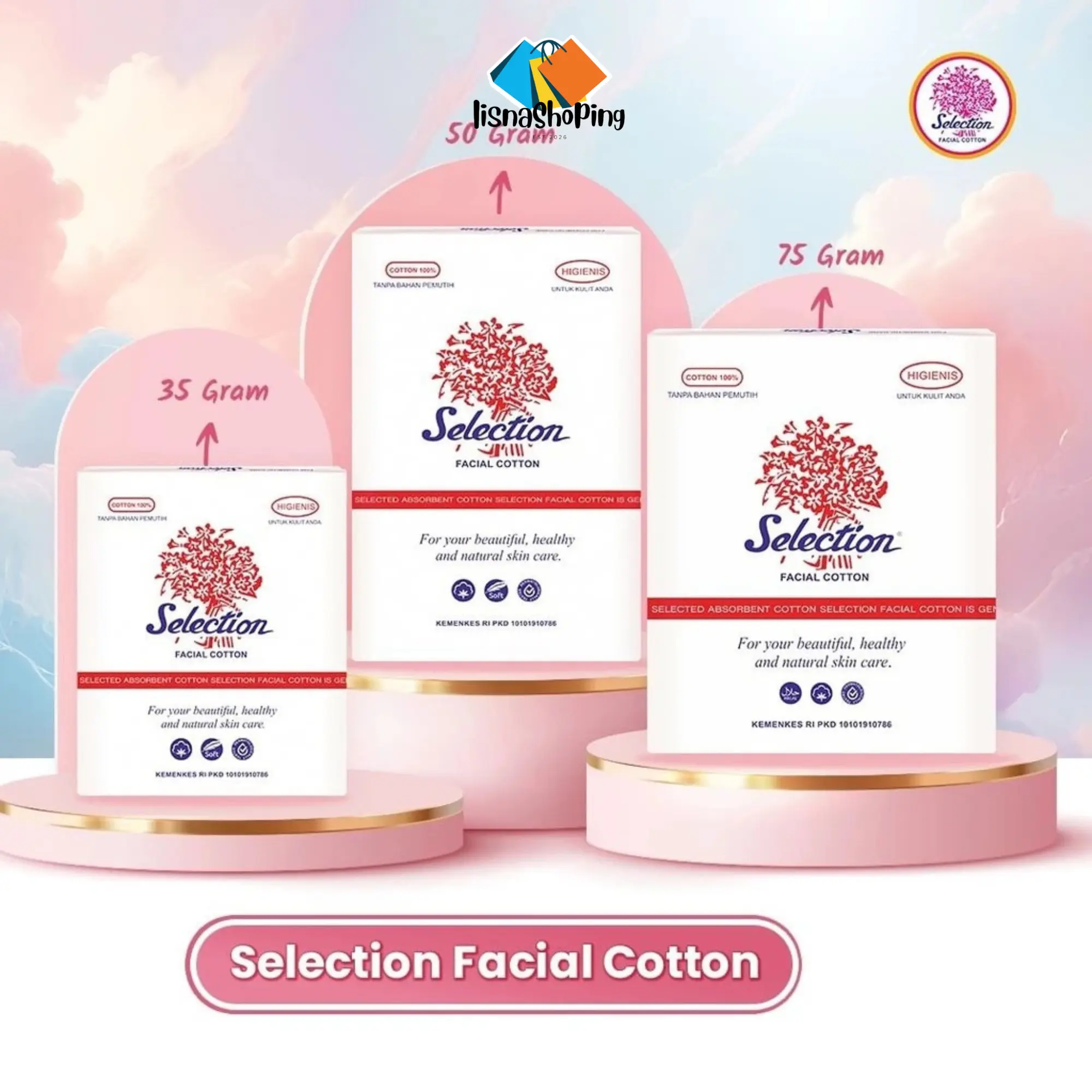 Selection Facial Cotton Kotak 35gr-50gr-75gr - Kapas Wajah