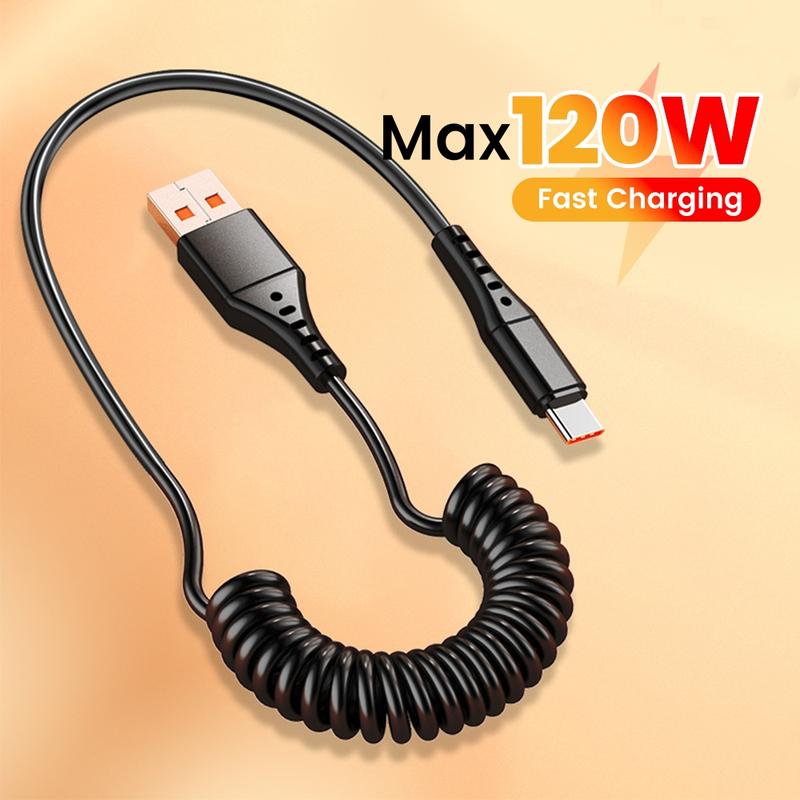 120W 6A USB Fast Charging Spring Data Cable Type C Micro Car - TikTok ...