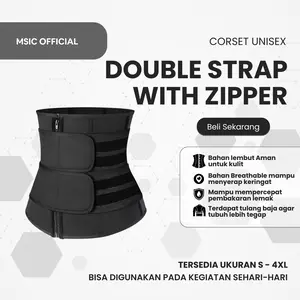 Korset Double Strap with Zipper - Korset Perut untuk Pria dan Wanita Waist High Boxer Abu-Abu & Hitam Bahan Elastis Nyaman Mengecilkan Perut