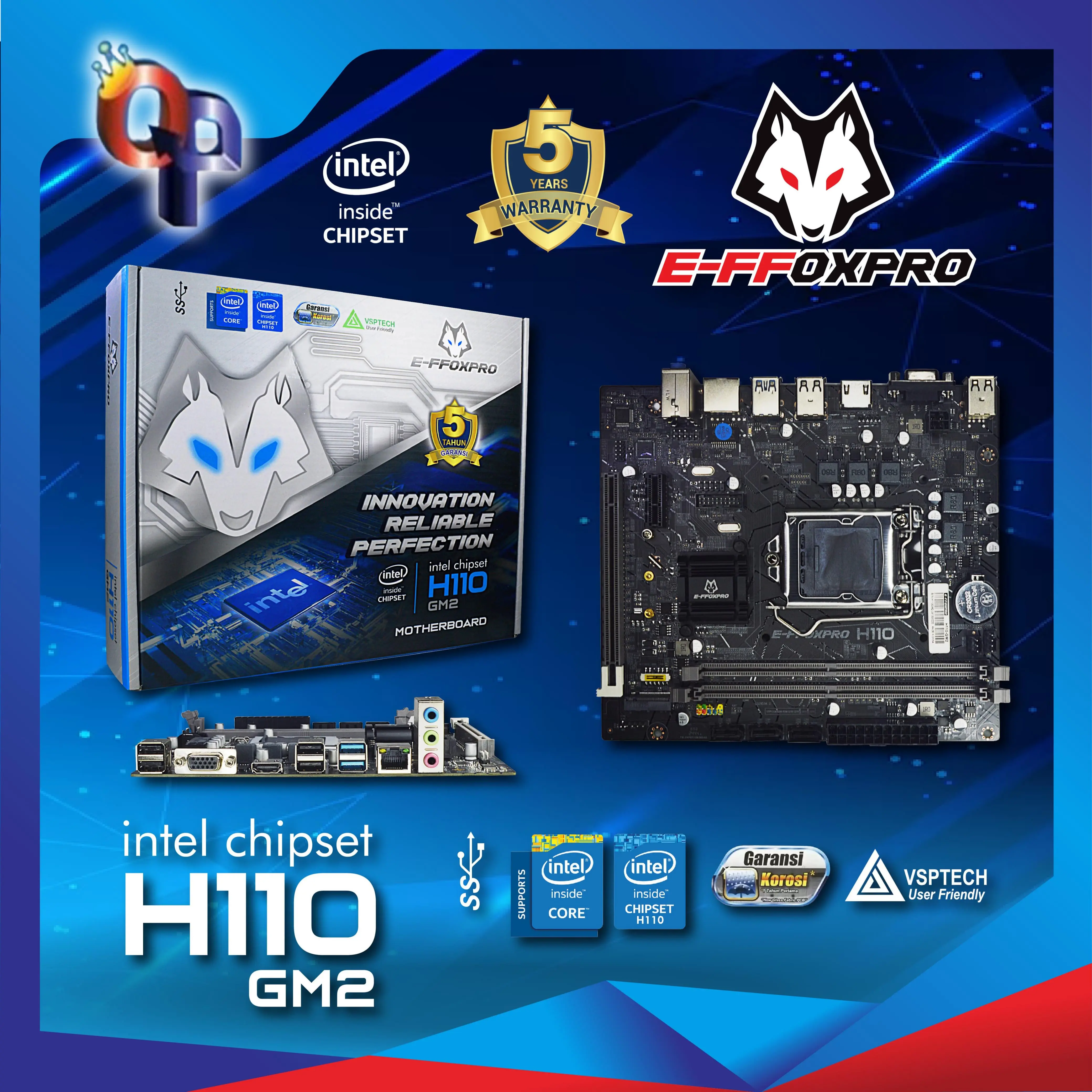 Motherboard Effoxpro H110 GM2 ( LGA1151 / H110 / DDR4 / M2 NVME ) H110M Garansi Resmi 5 tahun