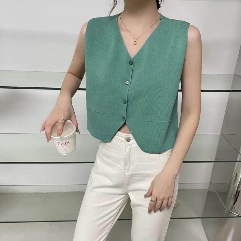 PEACHIE | BJ1579 Baju Wanita Rajut Sleeveless Knit Atasan Rompi Kerah V Pakaian Korean Style  Crop Tank Panjang Top Sweater Outer 6