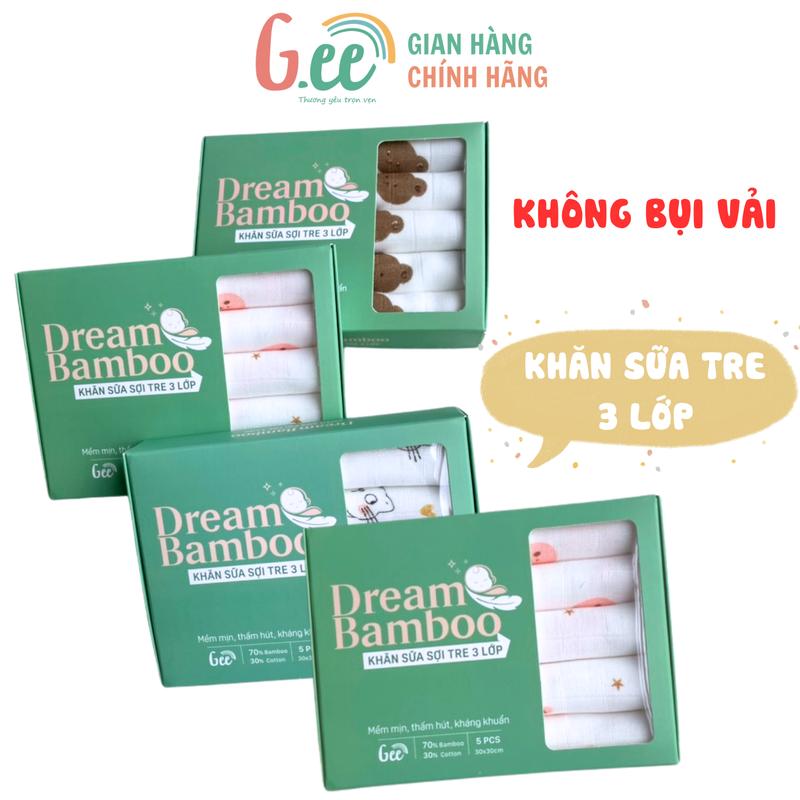  Hộp 5 khăn sữa sơ sinh Gee sợi tre 2-3 LỚP kích thước 30x30cm khăn tre mềm mại lành tính. Khăn sữa không bụi vải thấm hút mang lại sự an toàn cho bé 