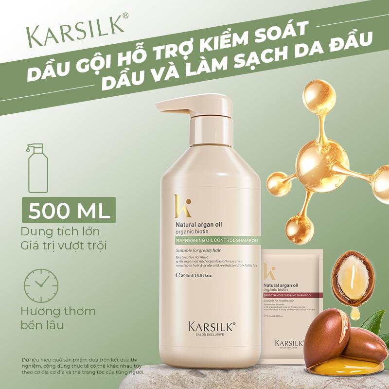  KARSILK DẦU GỘI KIỀM DẦU CHUẨN SALON   KARSILK   GIÚP TÓC CHẮC KHỎE CHAI 500ML & 1000ML CÓ DẦU ARGAN TĂNG CƯỜNG ĐỘ BÓNG KHỎE BAN ĐẦU 