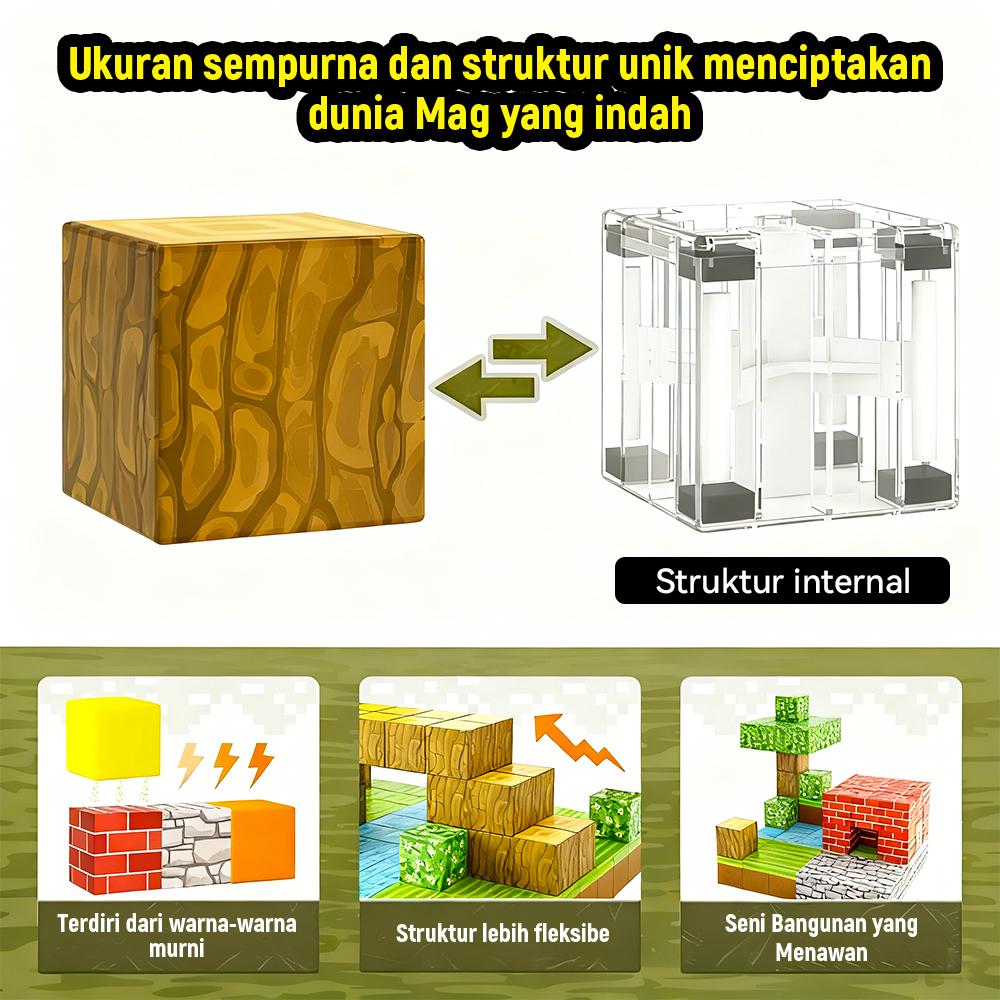 QQbaby Magnetic Block Mainan Edukasi DIY Blok Magnetik 3D Puzzle Balok Set untuk Keterampilan Motorik Halus dan Kreativitas Anak