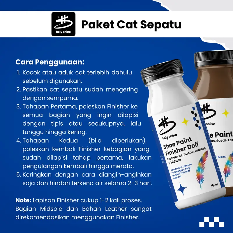 Holy Shine Paket Repaint Cat Sepatu / Shoe Paint  Dan Finisher Glossy / Doff 100ml 6
