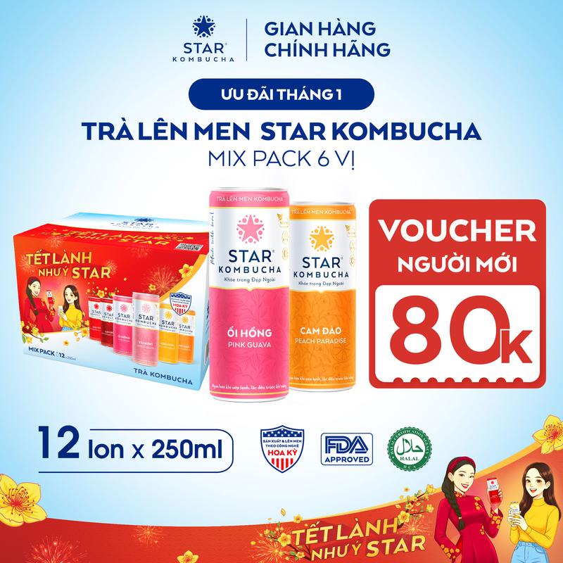  Combo Quà Tết 3 Thùng Star Kombucha + MaMaPop + Cela | 36 Lon Mix Vị Healthy 