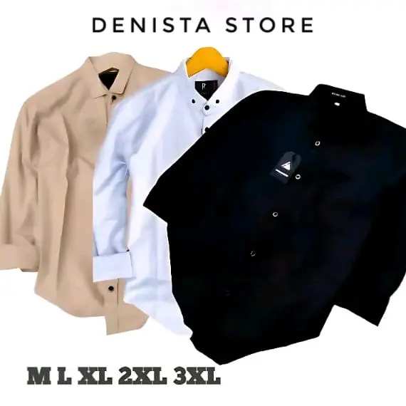 Baju Kemeja Polos Pria Lengan panjang Formal Kasual Basic Seragam || Kemeja Kasual Pria Lengan panjang