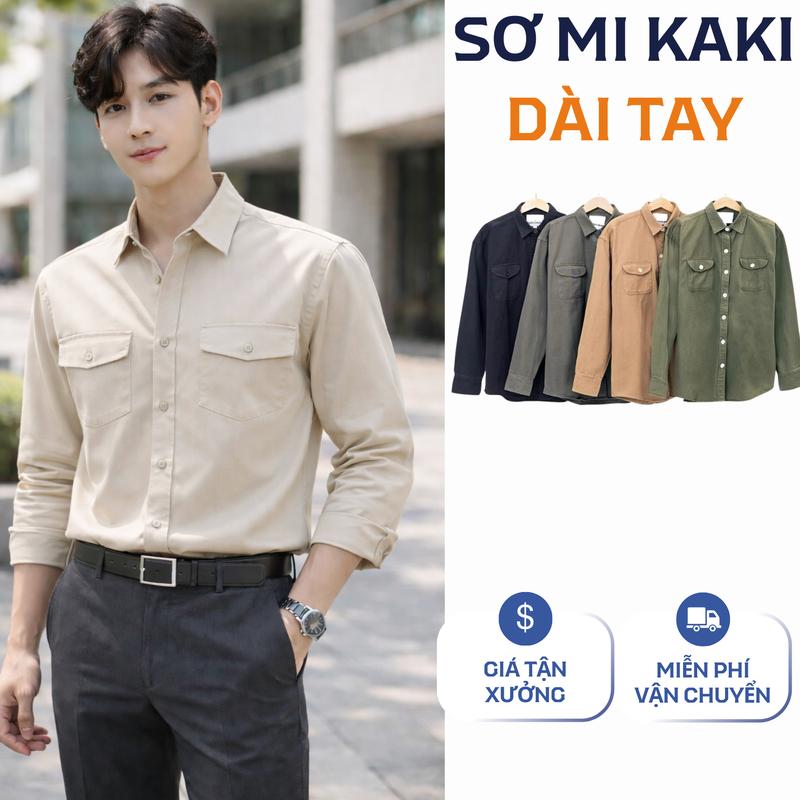  Áo sơ mi KAKI dài tay 2 túi ngực chất dày dặn form slimfit thoát mát thoải mái Nam Menswear 