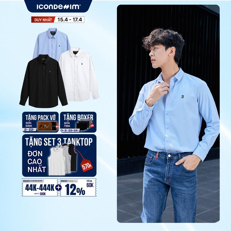 Áo Sơ Mi Nam Oxford Dài Tay ICONDENIM Blank Color Embroider Slimfit SMID0144