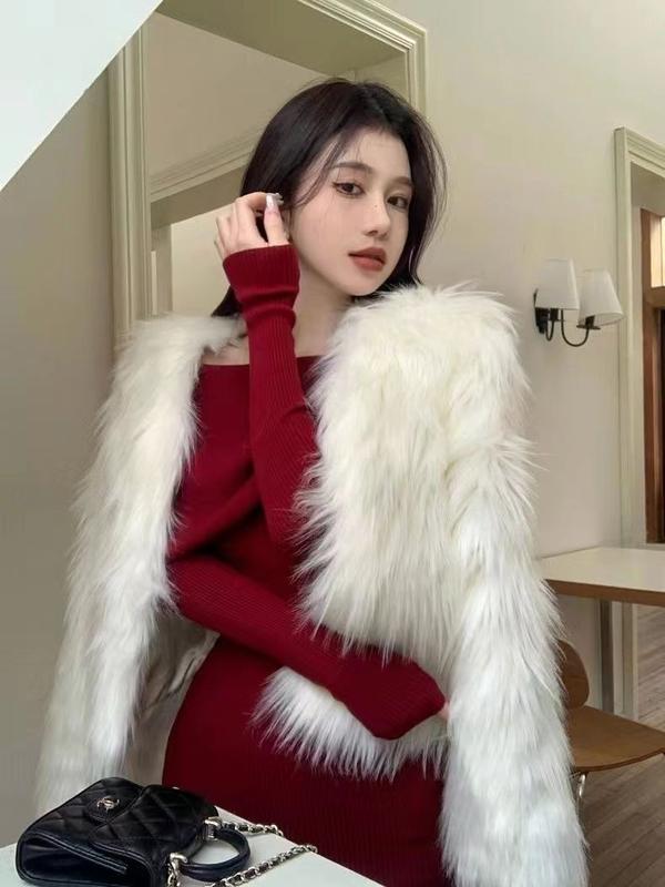 Quần Áo Giáng Sinh Cho Nữ, Váy Bodycon Dệt Kim Màu Đỏ, Váy Trễ Vai, Mùa Thu Và Mùa Đông A-Line Kim Tuyến Dress Women Voan Voan Tơ