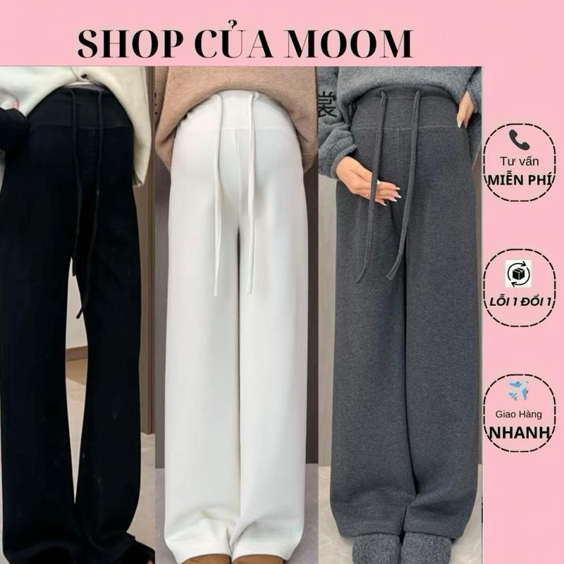 Nhà Moom Quần Bầu Dây Rút ống rộng hack dáng chất Nỉ Lông Thỏ mềm mịn co dãn Thu Đông cho Mẹ Bầu {có chun rút eo}