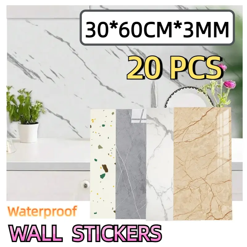 20PCS Stiker Lemari Cabinet Marbel 30 x 60 cm - Wallpaper Dinding Marble Vinyl - Waterproof, Mildew-Proof, Anti-Collision - Sticker