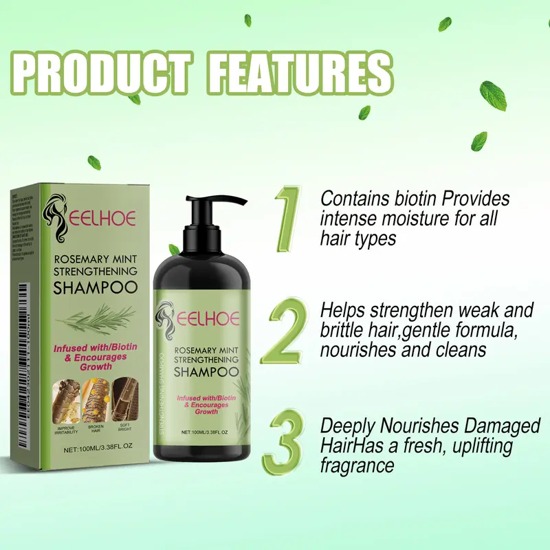 EELHOE Rosemary Mint Strengthening Shampoo 100ml Melembapkan Dan Menghidrasi Rambut Memperbaiki Rambut Kering Dan Bercabang Meningkatkan Kilau Rambut Cocok Untuk Semua Jenis Rambut obat  rambut  ngembang  biar  lurus shampoo  penghitam  uban 6