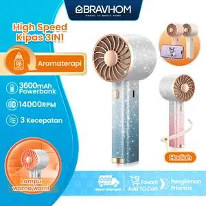 (COD)Bravhom Gradasi Kipas Angin Mini Portable 3IN1 Aromaterapi 3 Kecepatan Lampu Warna Warni Phone Holder FN16