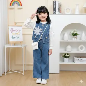Setelan Helena Rompi 3 in 1 Soft Jeans Mix Shakila Pita Bunga Anak Perempuan Free Tas Terbaru Usia 3 - 12 Tahun Model Jeans Mix Shakila Lengan Brukat Rompi Pita Bunga Model Koreans Style Celana Jeans Usia 3 - 10 Tahun