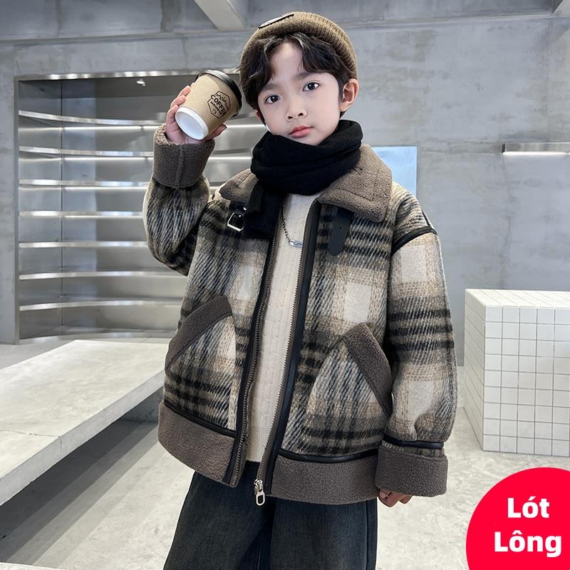  Set Áo Khoác Dạ Lót Lông Cho Bé Trai Ấm Giữ Nhiệt – Form Rộng Hàn Quốc Thời Trang Mùa Đông Cho Bé Size 120–170 