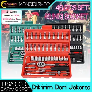 【MonQiQi】Kunci Socket Wrench 46 Pcs in 1 full Set Sok CRV Steel Shock Tool Kits Murah Kuat