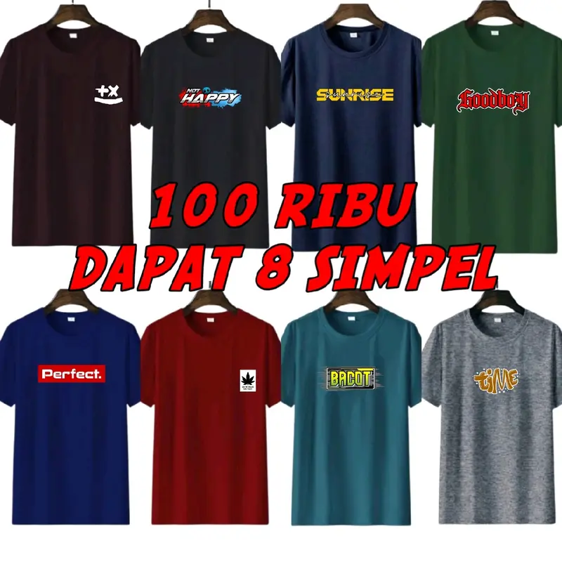 Paket 100ribu dapat 8 kaos motif simpel keren Baju Pria Oblong  Sablon 0