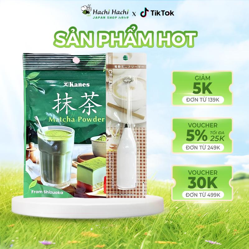 Combo 1 gói Bột trà xanh Matcha Nhật Bản Kanes 50g và 1 Máy tạo bọt sữa, cà phê cầm tay Echo Metal - Hachi Hachi Japan Shop