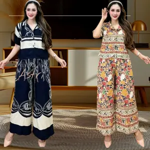 Setelan Atasan Crop Celana Kulot Highwais Kekinian Rayon Premium Busui Friendly Wanita Kancing Nyaman