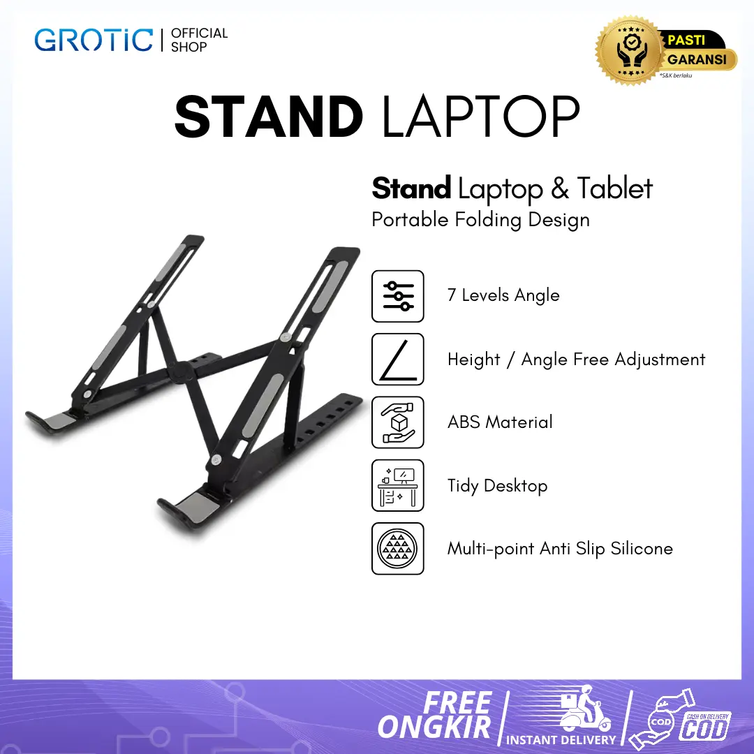 GROTIC Stand Laptop Lipat 8 Posisi Adjustable Holder Kompatibel Macbook iPad Bahan ABS