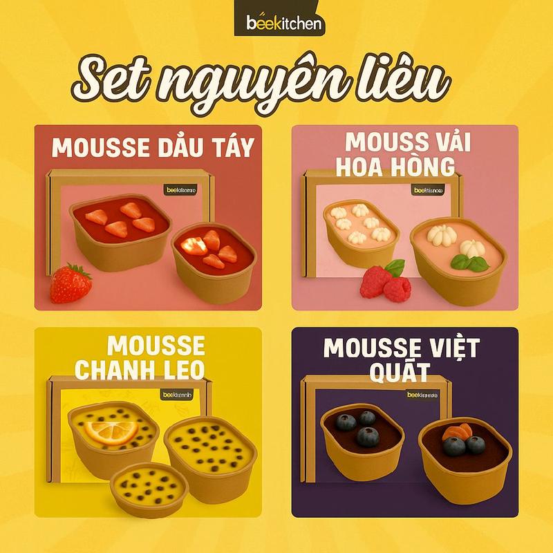 Set nguyên liệu tự làm bánh Mousse các vị hoa quả (Kiwi - Dâu- Việt quất - Xoài - Chanh leo) Food Cake Thức Ăn