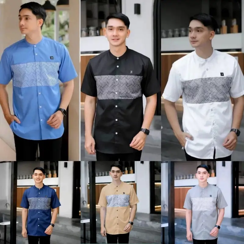 Baju Koko Pria Kurta Lengan Pendek Kualitas Premium Kemko Motif Kautsar// baju koko Lebaran//kemeja muslim hanafi