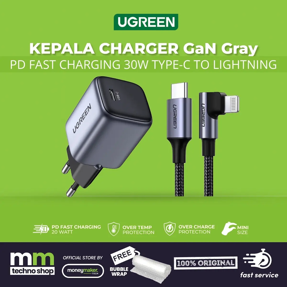 UGREEN CHARGER For iphone MFI GaN 30w cable gamming 1m  FAST CHARGING