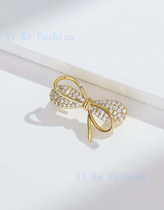 Product Introduction of Rhinestone bow with gold brooch pin  shawl brooch Bow brooch buckle collar decoration buckle pin fixing accessory 3